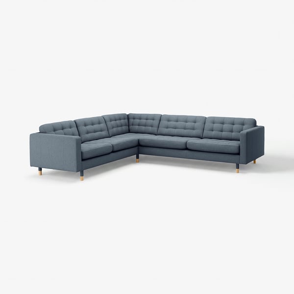 LANDSKRONA Corner sofa, 5-seat, Gunnared blue/wood
