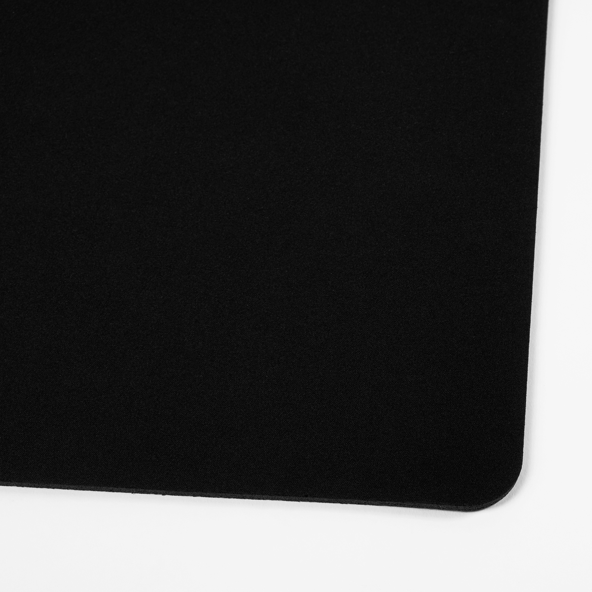 Black gaming mouse pad, smooth surface for fast gliding, recycled polyester, rolled corner.