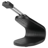 Black desk accessory, LÅNESPELARE mouse bungee, stainless steel spring, birch veneer base.