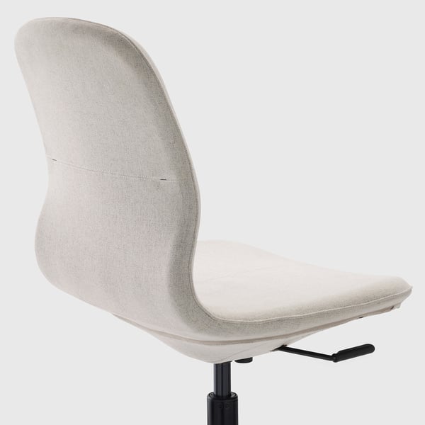 Office chair with adjustable height and tilt mechanism, upholstered in beige.