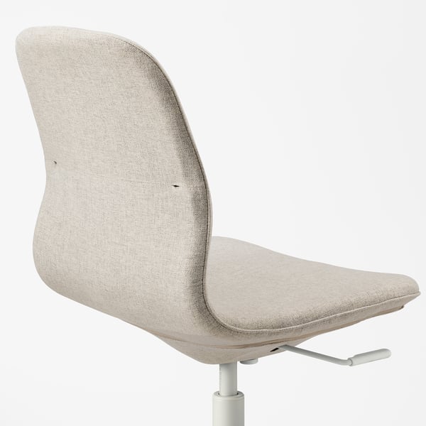 Modern office chair with fabric seat and back, adjustable height, and tilt function.