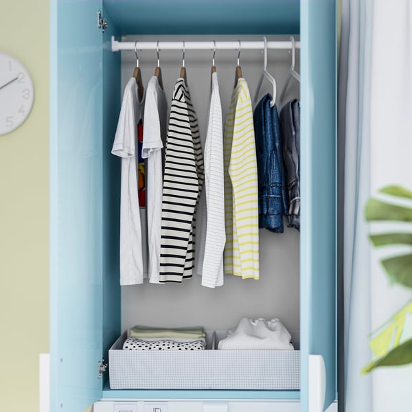 LASTARE Wardrobe combination, white/blue, 60x42x201 cm