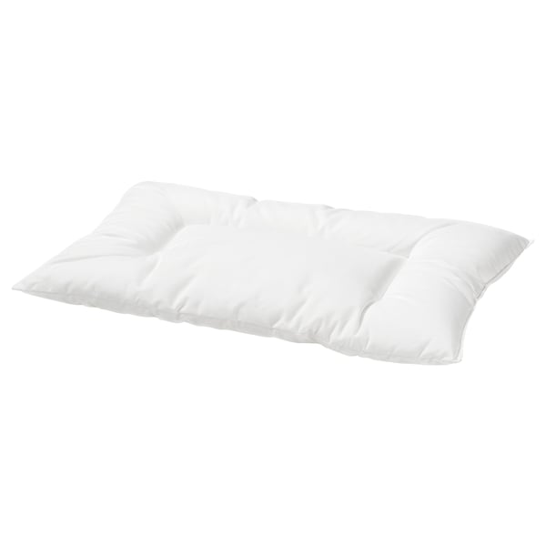 White baby body pillow, soft and recycled polyester filling, rectangular shape.