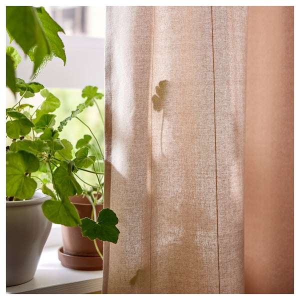 LENDA Curtains with tie-backs, 1 pair, light pink/with heading tape, 140x250 cm