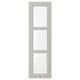 A light grey LERHYTTAN kitchen cabinet door with a solid wood frame and beveled edges featuring tempered glass panels.