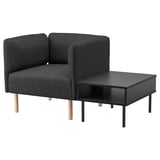 LILLEHEM modular armchair, gray, wood legs, attachable side table, cozy.