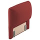 Option: Red upholstered headboard, curved design, fabric cover, wooden back, metallic fixtures.