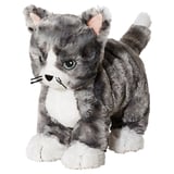 LILLEPLUTT kitten toy: grey and white plush, soft, huggable, friendly design.