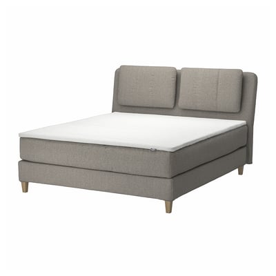 LILLFJÄLLET bed, grey, upholstered with cushions, wooden legs.