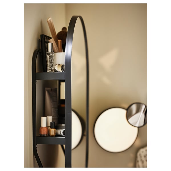 LINDBYN Mirror with storage, black, 40x70 cm