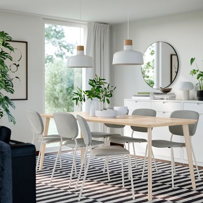 LISABO / VIHALS Table and 6 chairs, ash/white Tibbleby beige/grey, 200x78 cm