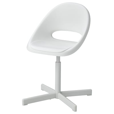 A LOBERGET white plastic swivel childrens chair with adjustable height.