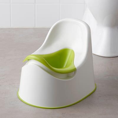 LOCKIG white & lime kids toilet trainer, compact, non-slip base.