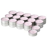 Group of 20 pink LUGNARE scented candles in silver cups.