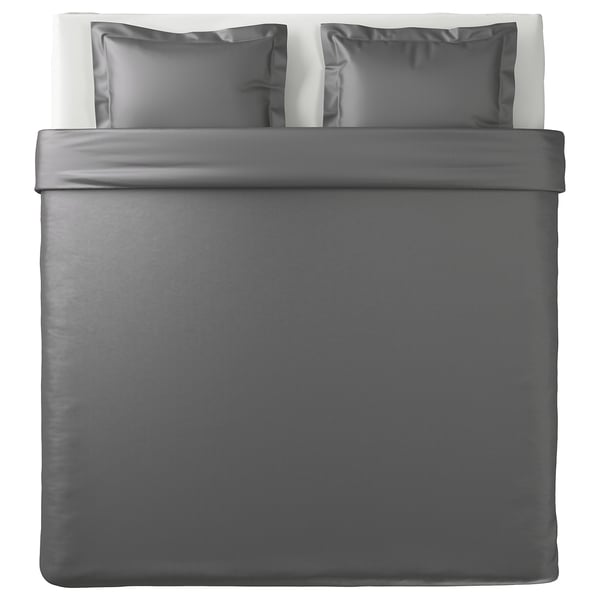 LUKTJASMIN grey duvet set: silky, rectangular, sateen-woven with lyocell & cotton.