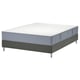 LYNGÖR bed: grey, rectangular, with supportive mattress, on flat base.