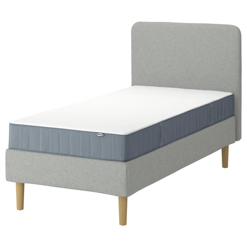 LYNGÖR Divan bed, Vesteröy medium firm/light blue Tibbleby beige/grey, 90x200 cm