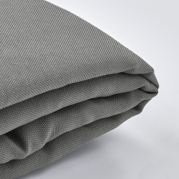 Close-up of folded grey fabric, soft, textured weave, likely from LYNGÖR bed base.