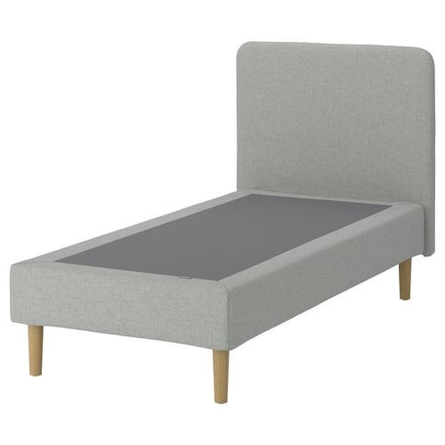 LYNGÖR Spring mattress base, incl leg and headboard/Tibbleby beige/grey, 90x200 cm