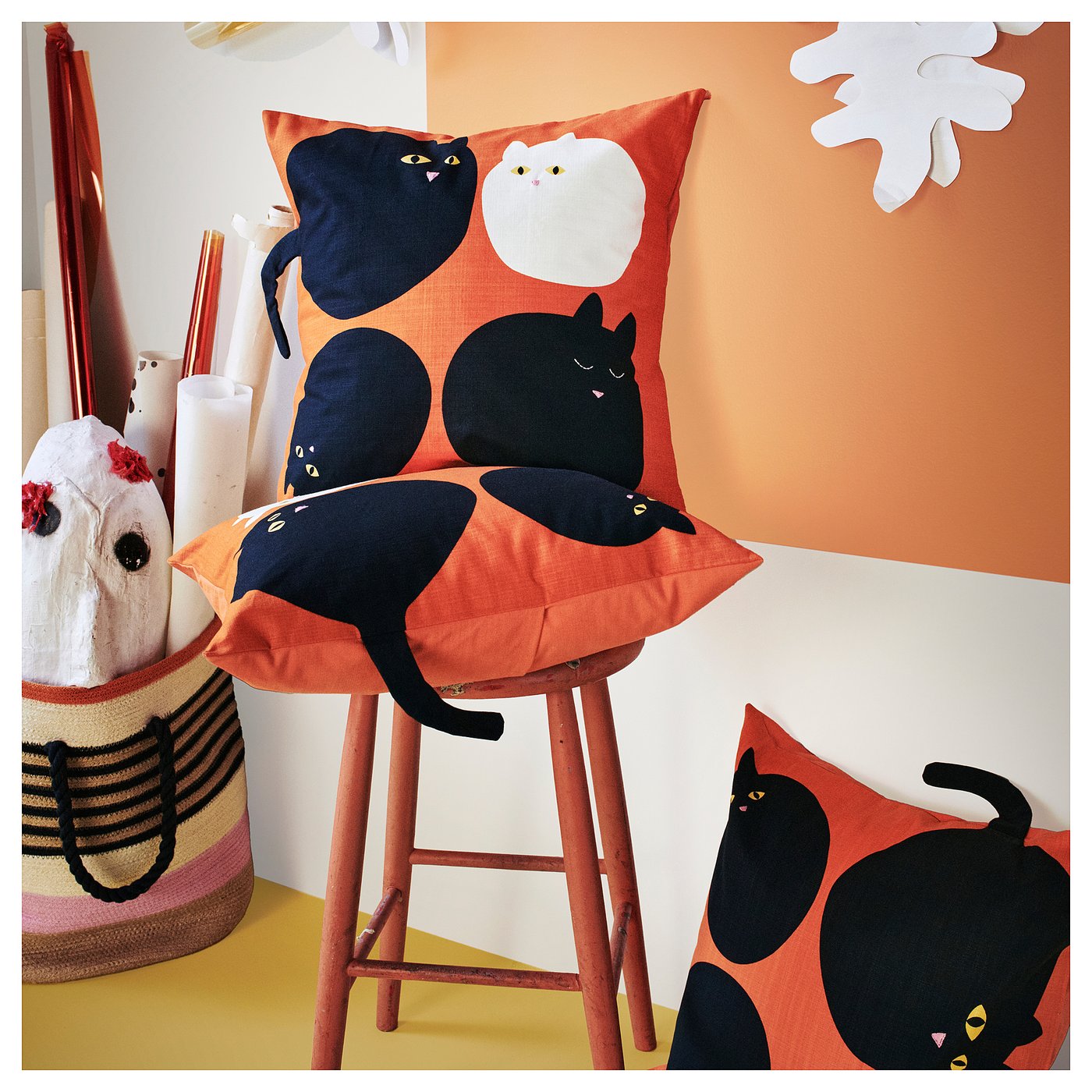 MÄVINN cushion cover, cat pattern orange, 50x50 cm - IKEA Sweden