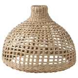 Hand-woven lamp shade, natural color, banana fibers, conical shape, lattice design.