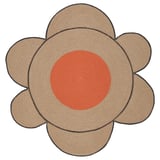 MÄVINN rug, brown jute & orange cotton, flower shape with braided petals and circular center.