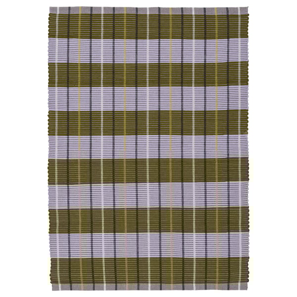 MÄVINN rug, olive & grey plaid, cotton, rectangular, handwoven.