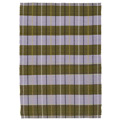 MÄVINN rug, olive & grey plaid, cotton, rectangular, handwoven.