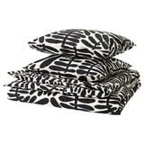 MAJSMOTT bed set, black-white leaf pattern, cotton-blend, 4-piece design.