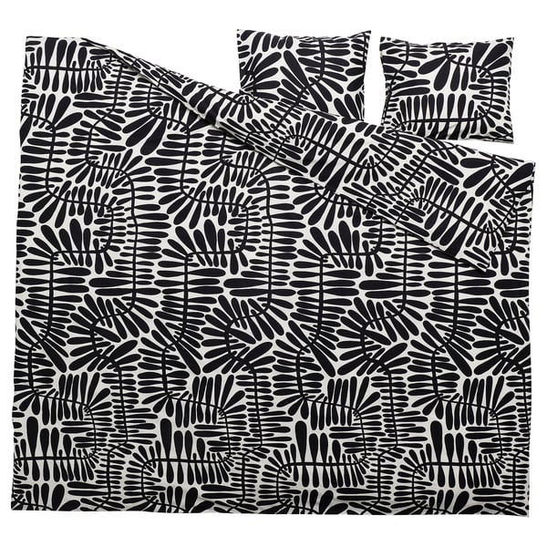 MAJSMOTT bedding set, black/white leaf pattern, cotton-viscose blend.