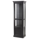 Black MALSJÖ cabinet, glass doors, adjustable shelves.