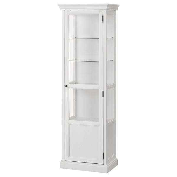 White MALSJÖ glass-door cabinet with adjustable shelves.