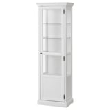 White MALSJÖ glass-door cabinet with adjustable shelves.