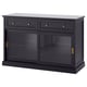 Black sideboard with glass doors & drawers, gold handles