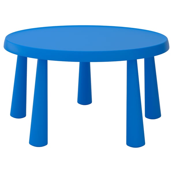 Blue MAMMUT round childs table, plastic, four legs.