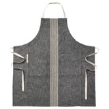 MARIATHERES grey apron, linen-cotton blend, stripe design, adjustable straps, front pockets, hanging loop.