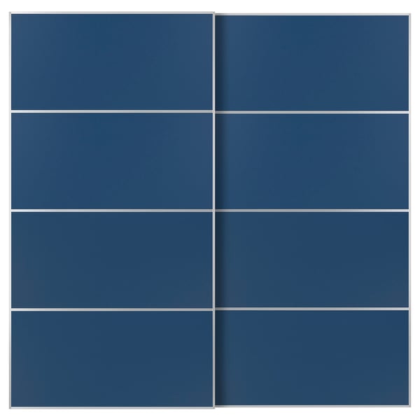 Blue MEHAMN sliding doors with a modern design, made of aluminium and fibreboard.