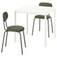 Small MELLTORP white dining table set with green chairs, modern design.