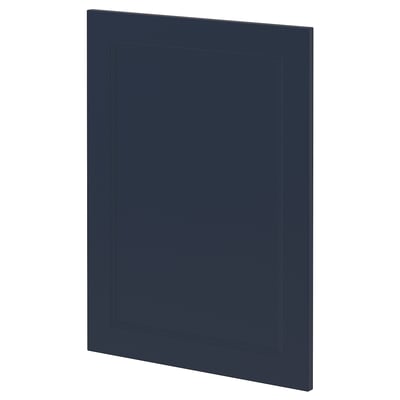 METOD kitchen cabinet door in blue, flat, square, with plastic foil finish.