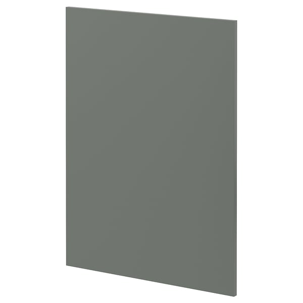 A grey-green flat panel from the METOD kitchen system, shaped like a rectangle, crafted from recycled plastic materials.