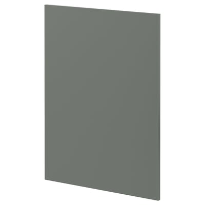 A grey-green flat panel from the METOD kitchen system, shaped like a rectangle, crafted from recycled plastic materials.