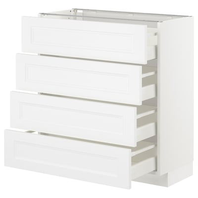 METOD white kitchen unit: four pull-out drawers, sleek modern design.