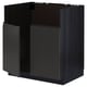 Black kitchen cabinet, square, modern design with sleek, flat surfaces.