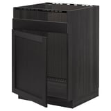 Black kitchen cabinet with bevelled edges, traditional design, wooden material.