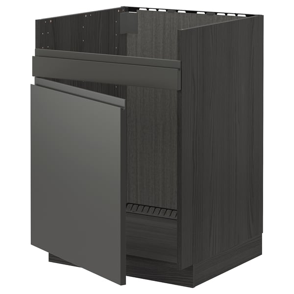 A dark grey ikea METOD kitchen cabinet with a drawer. The cabinet a modern design with integrated handles and a sturdy frame.