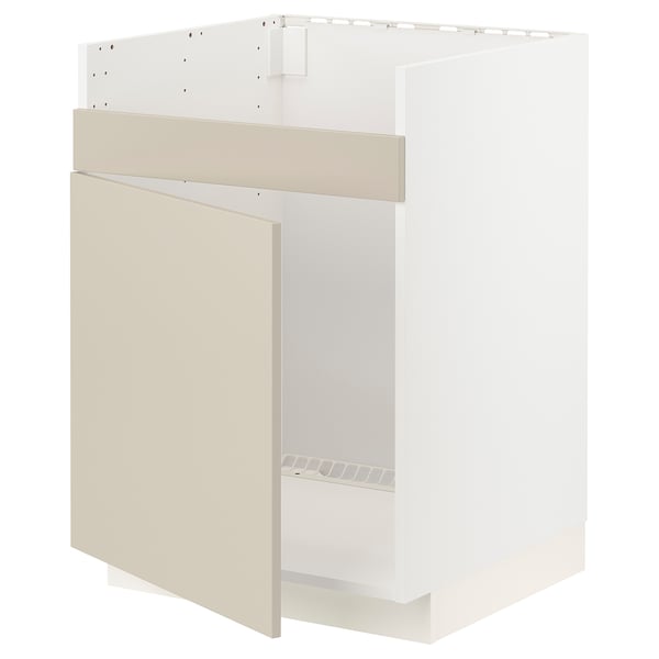 Beige METOD kitchen unit with white frame.