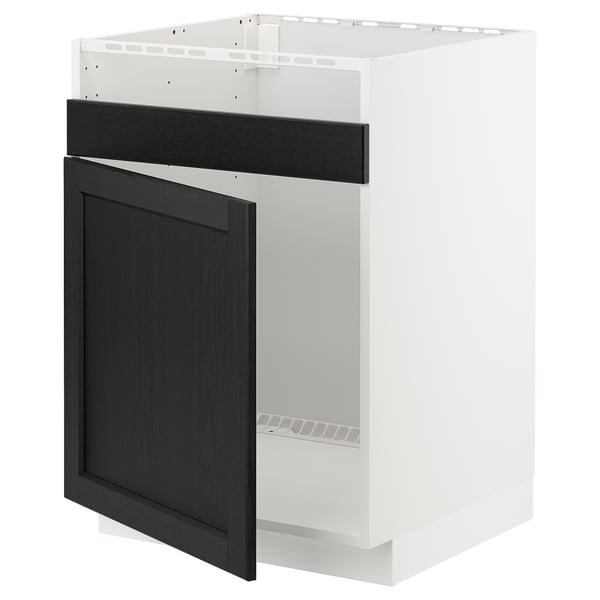 Black & white METOD kitchen cabinet with stained ash door and modern design.