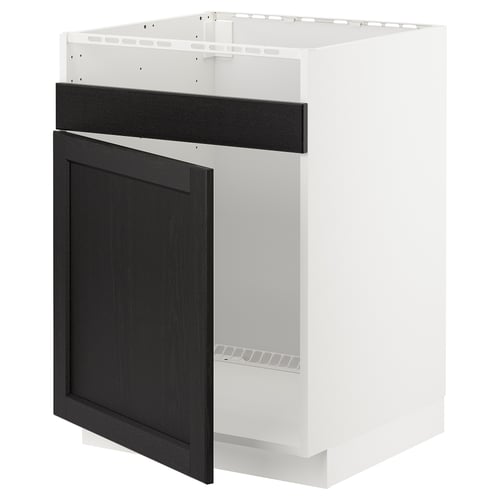 Black & white METOD kitchen cabinet with stained ash door and modern design.
