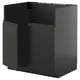 Black kitchen cabinet, modern design, boxy shape, glossy finish, robust construction.