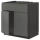 A dark grey modern kitchen cabinet with two drawers and a single door by ikea.